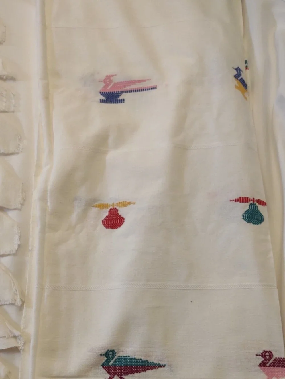 Vintage White Handcrafted Woven & Embroidered Napkins and Tablecloth/Runner Set